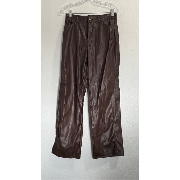 New Garage Faux Leather Chocolate Brown pants Sz M - Picture 1 of 3